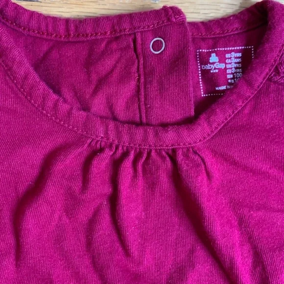 baby Gap Burgundy Crewneck Long Sleeved Shirt Toddler Girl Size 3 - Picture 3 of 11